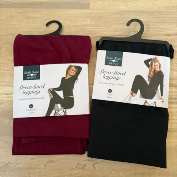 Britt'S Knits Pants - Britt's Knits Women's Fleece Lined Mid-Rise Warm Stretch Leggings - Set of 2